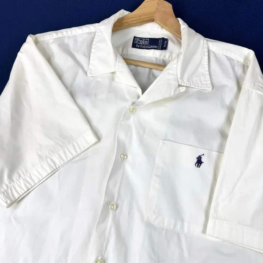 Polo Ralph Lauren Cotton Camp Shirt Button up short sleeve Men size M White Prep - Picture 1 of 9